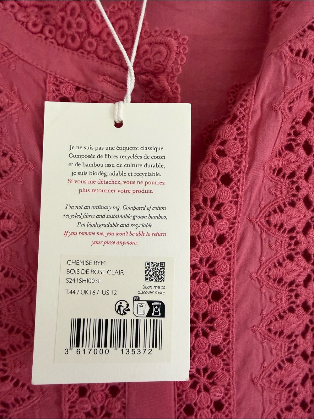 Sezane Rose Pink Lace Pintuck Blouse - Picture 3 of 10